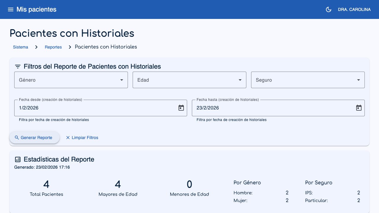 Reporte de pacientes con historiales